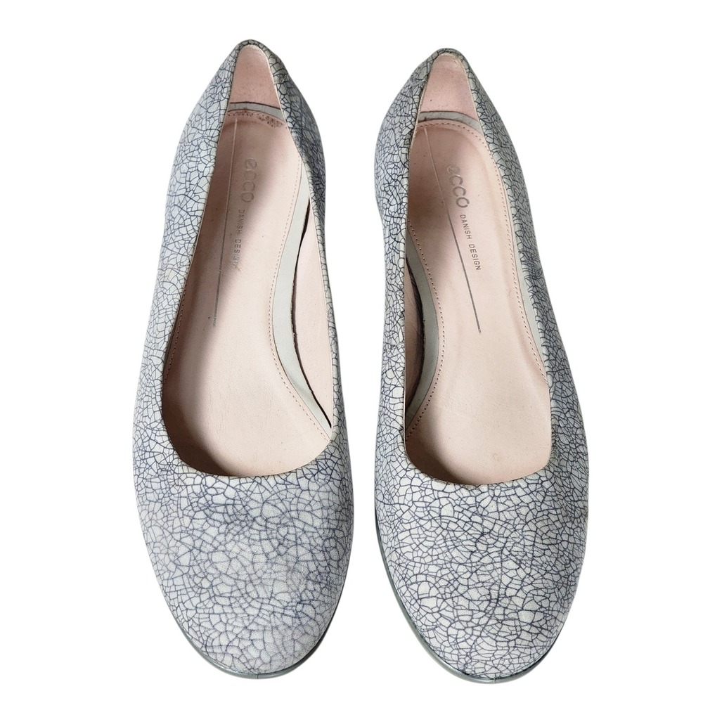ECCO Anine Ballerina Flats Grey White Leather Shoes Womens Size 9